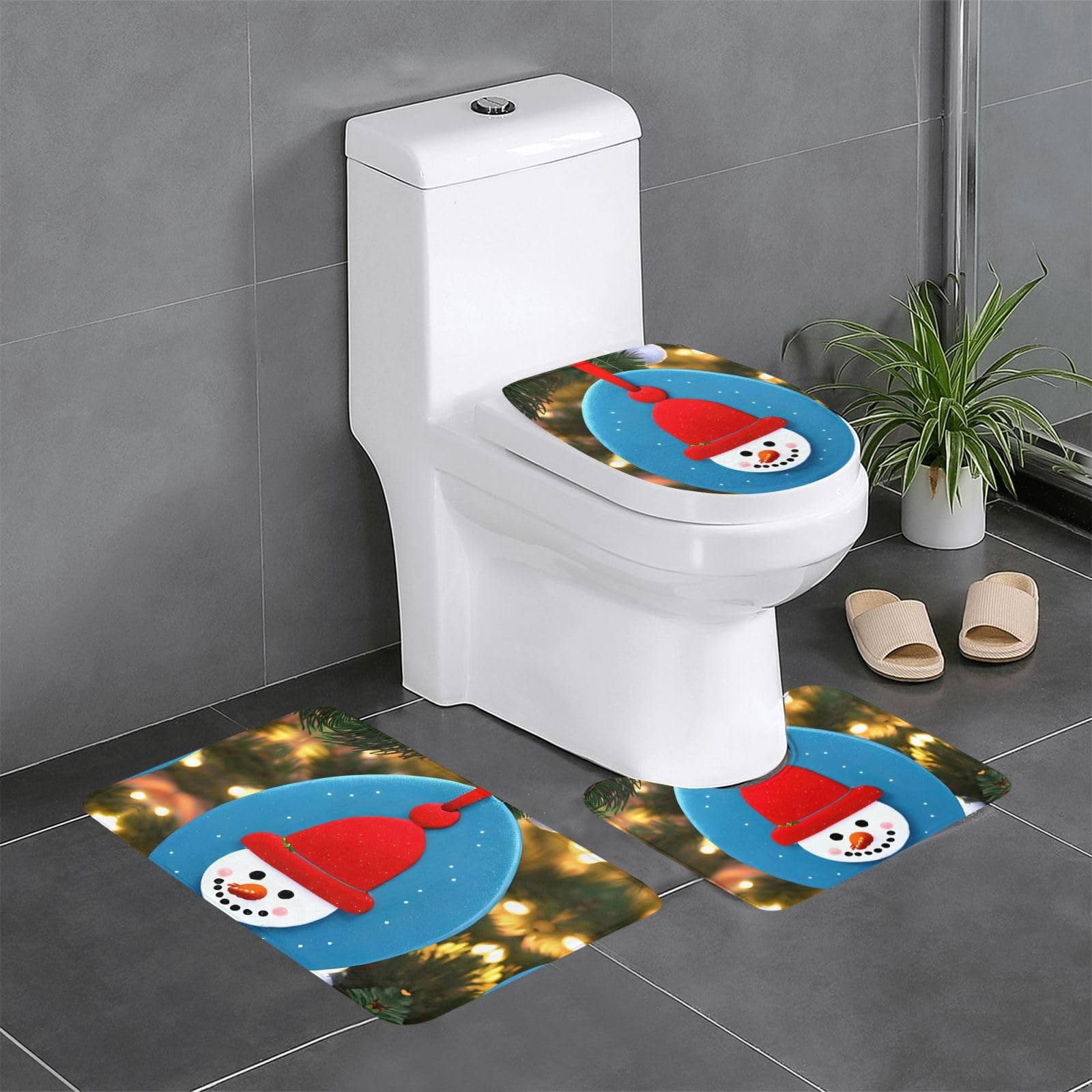 Tapis de bain de Noël bonhomme de neige anti sol froid et humide lot salle de bain