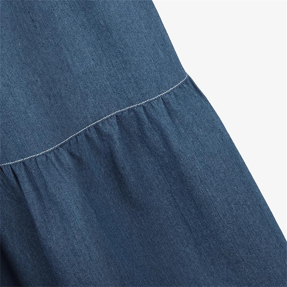 Jupe en denim bleu uni avec taille élastique pour femme - Jupe trapèze décontractée et ample pour le travail