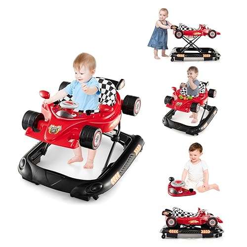 BABY JOY Andador de bebé 4 en 1, caminador de actividad plegable con altura ajustable, música y luces, no se vuelca, andador de empuje para niños y BABY JOY Andador de bebé 4 en 1, caminador de actividad plegable con altura ajustable, música y luces, no se vuelca, andador de empuje para niños y