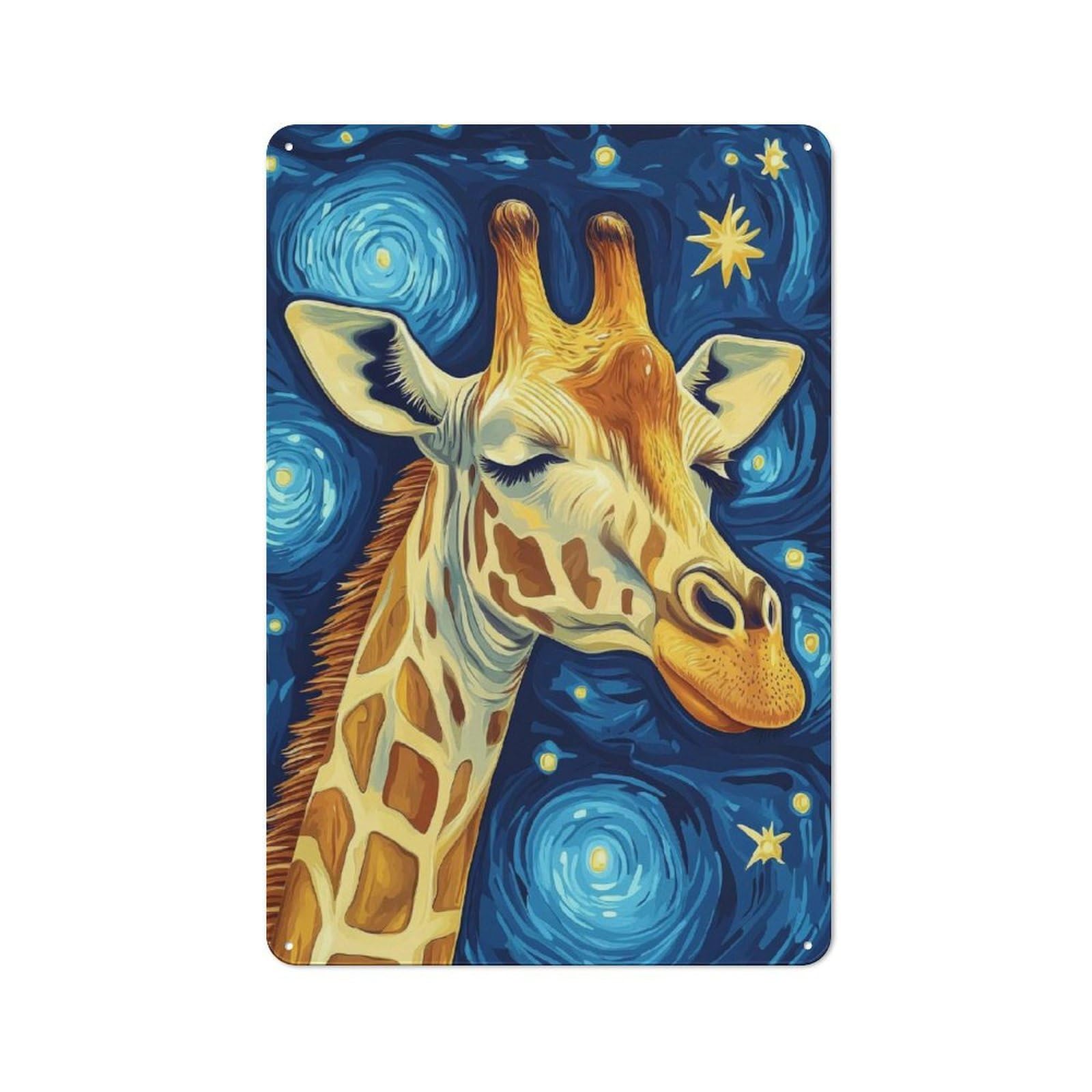 Tin Wall Plaque 30x20cm with Giraffe Starry Night for Hallway Wall, Suited to Wall Displays in Hallways And Entrance Areas