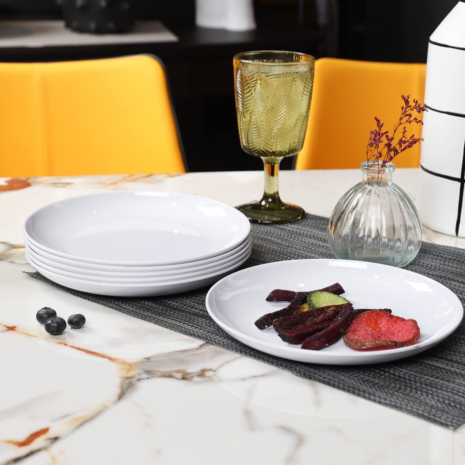 Webbylee Platos de melamina para pasta – Juego de 6 platos de vajilla de 8 pulgadas para uso en interiores y exteriores, resistentes a la rotura, color blanco