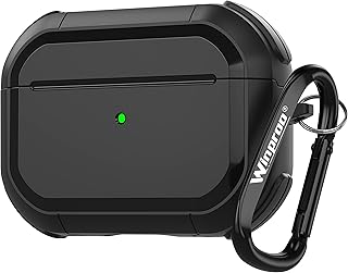 جراب حماية ارمور كامل صلب بحماية عسكرية مضاد للصدمات لسماعات ايربودز برو 2 الجيل الثاني مع ميدالية مفاتيح اسود ، مادة صناعية