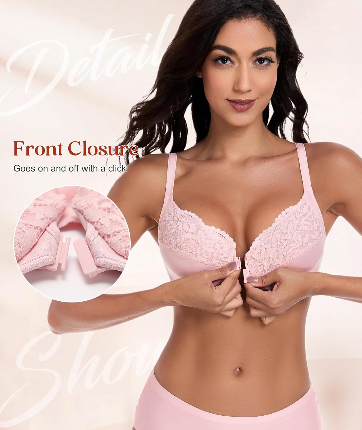 Lemorosy Women's Full Figure Plus Size Front Closure Posture Back Unpadded Underwire Everyday Bra - Image 3