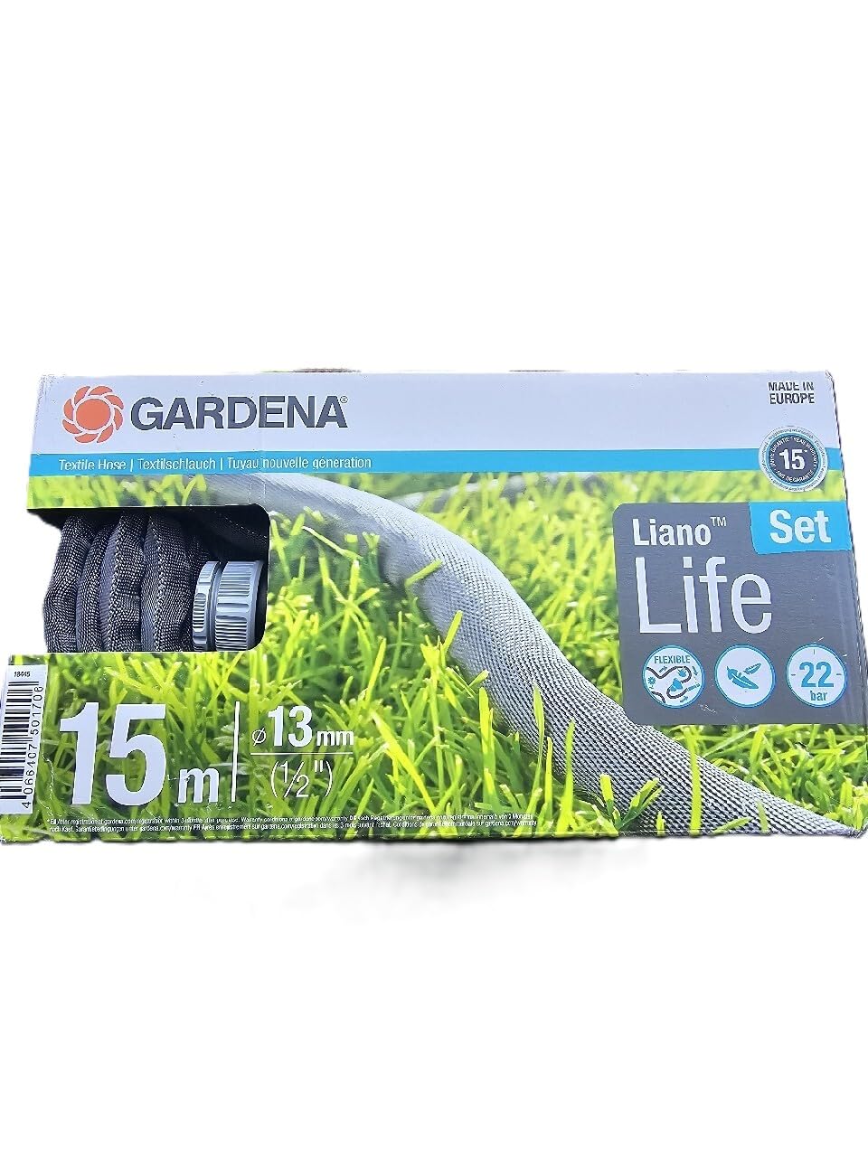 Liano Life Textile Hose 1/2 inch, 15m: Highly flexible textile garden hose, with PVC inner tube, no kinking, lightweight, weather-resistant (18445-20) (Package may vary)