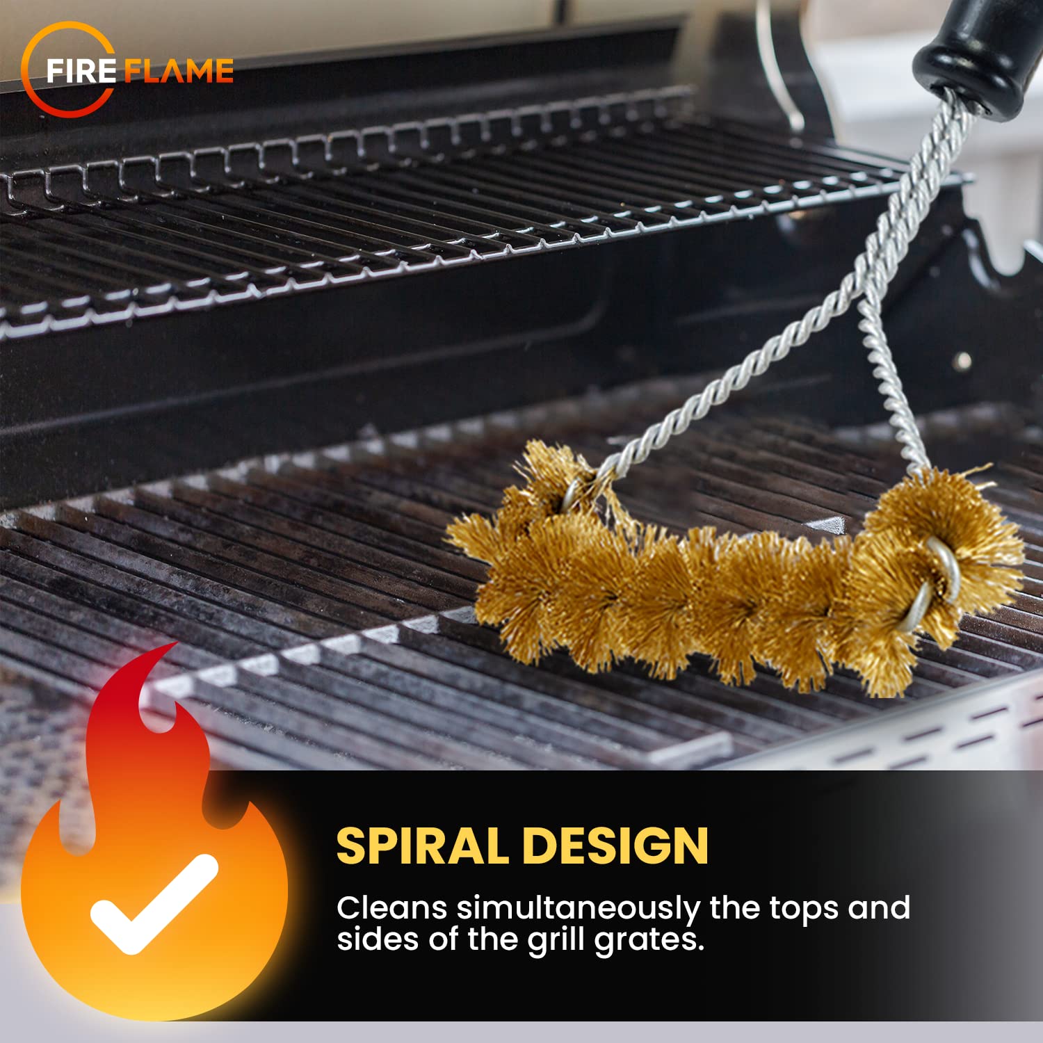 Fireflame - Spazzola per barbecue con setole in ottone antigraffio, manico lungo 30,5 cm, per la pulizia della griglia, a spirale larga e resistente, prodotta negli Stati Uniti