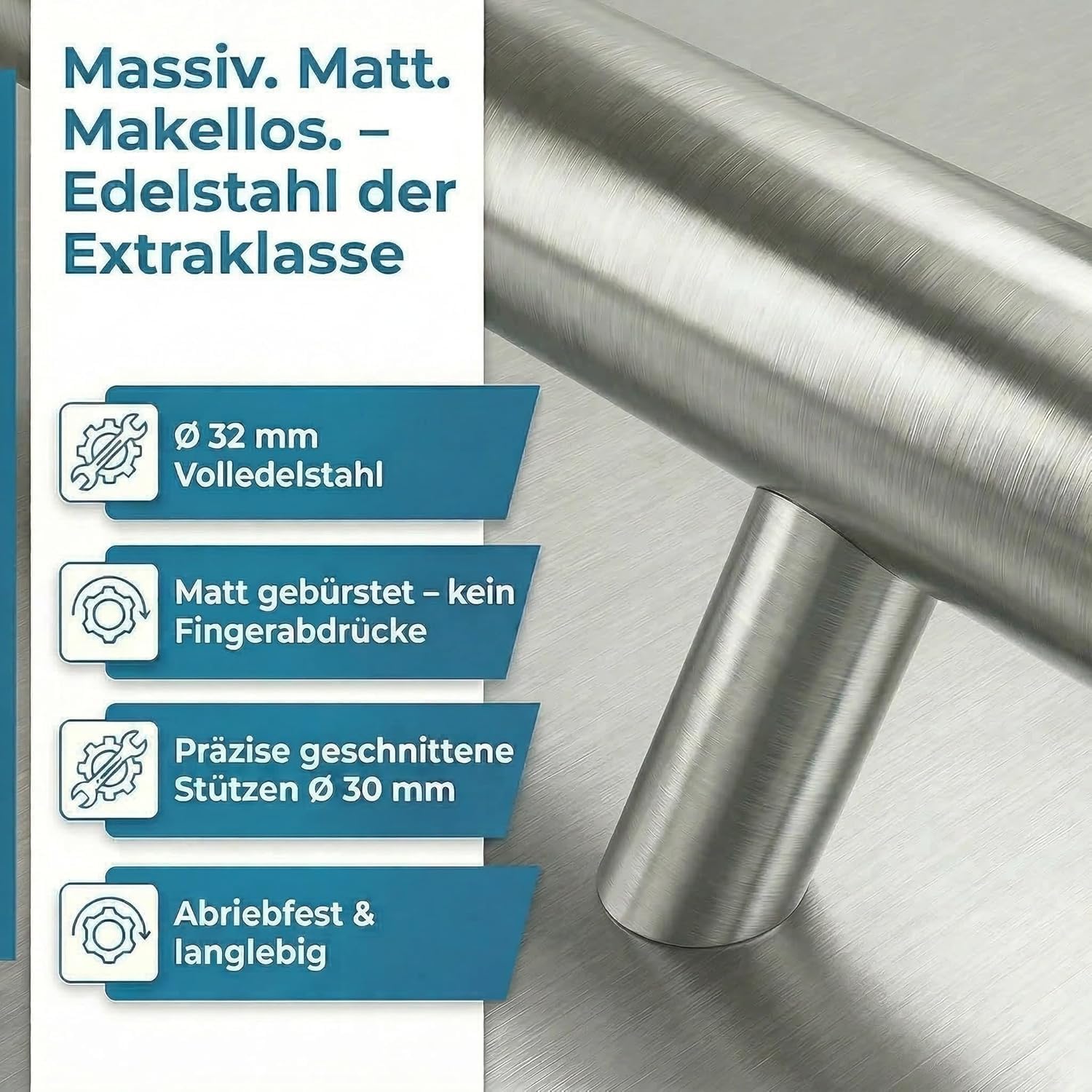h heicko Vanessa Edelstahl Stoßgriff mit 45° Stützen – Haustürgriff Edelstahl matt gebürstet – Türgriff für Haus- & Schiebetüren – L = 320 mm/A = 200 mm – inkl. Montagematerial