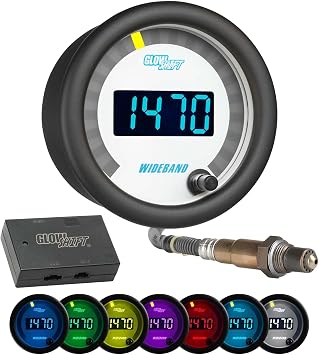 GlowShift White 7 Color Digital Wideband Air Fuel Gauge Kit, 2-1/16" 52mm