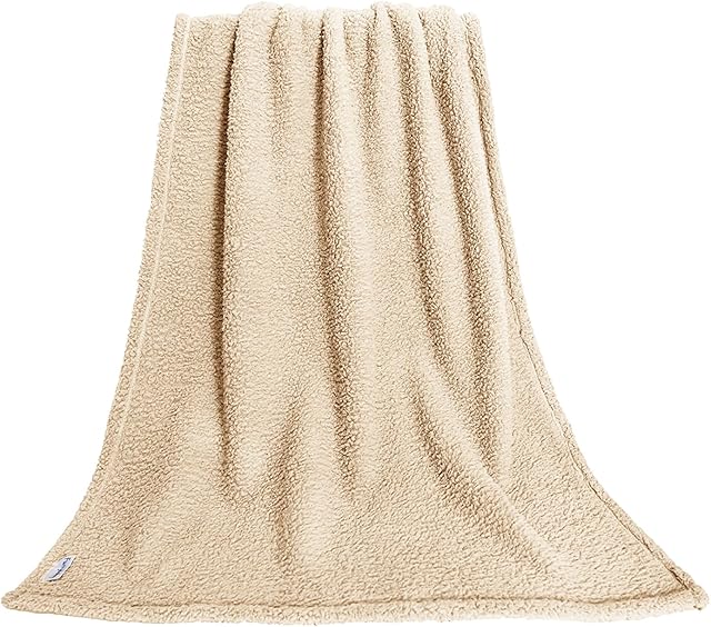 furrybaby Premium Fluffy Fleece Dog Blanket, Soft and Warm Pet Throw for Dogs & Cats Beige (Large (100x120cm))