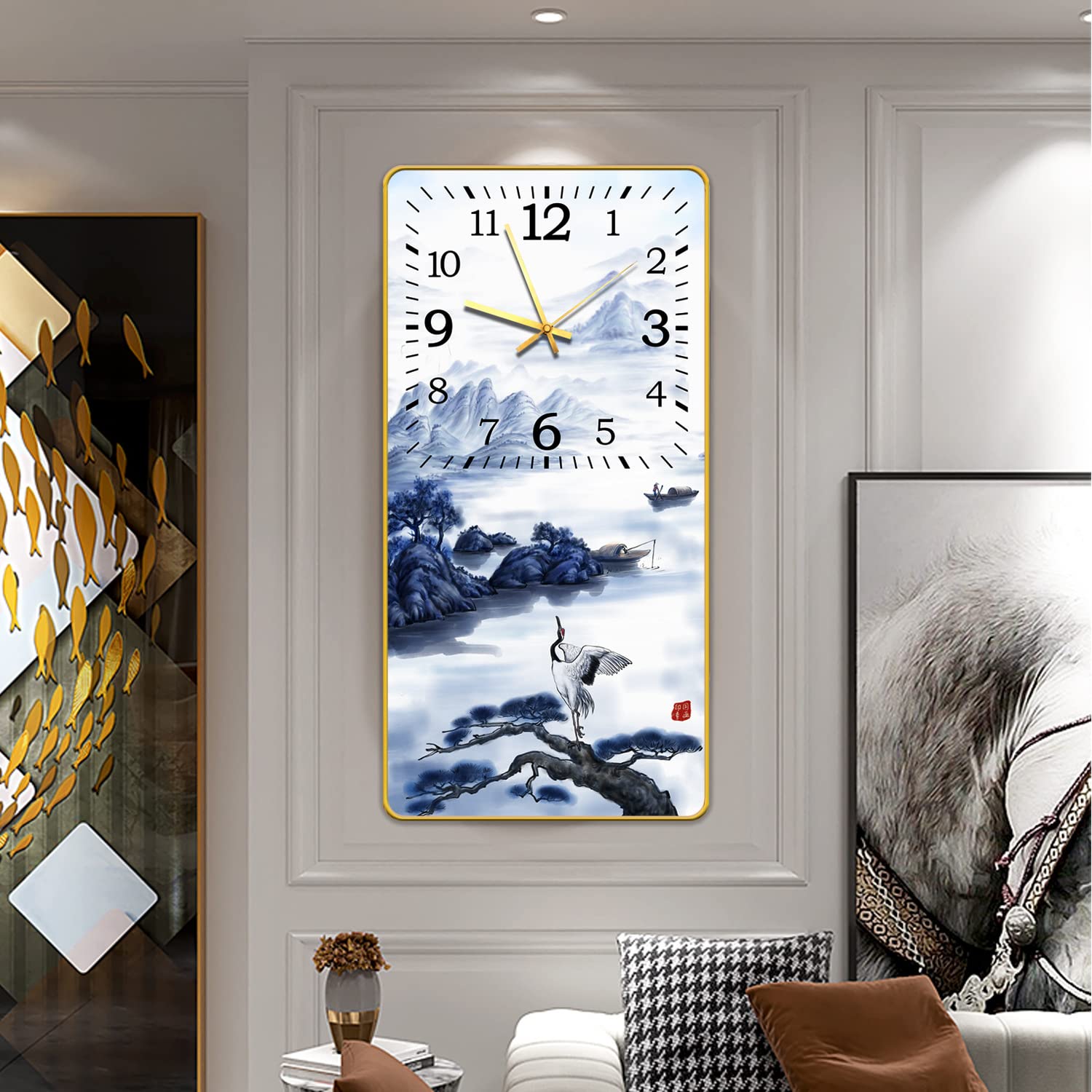 Amazon.co.jp: 中国絵画壁掛け時計、リビングルームダイニングルーム