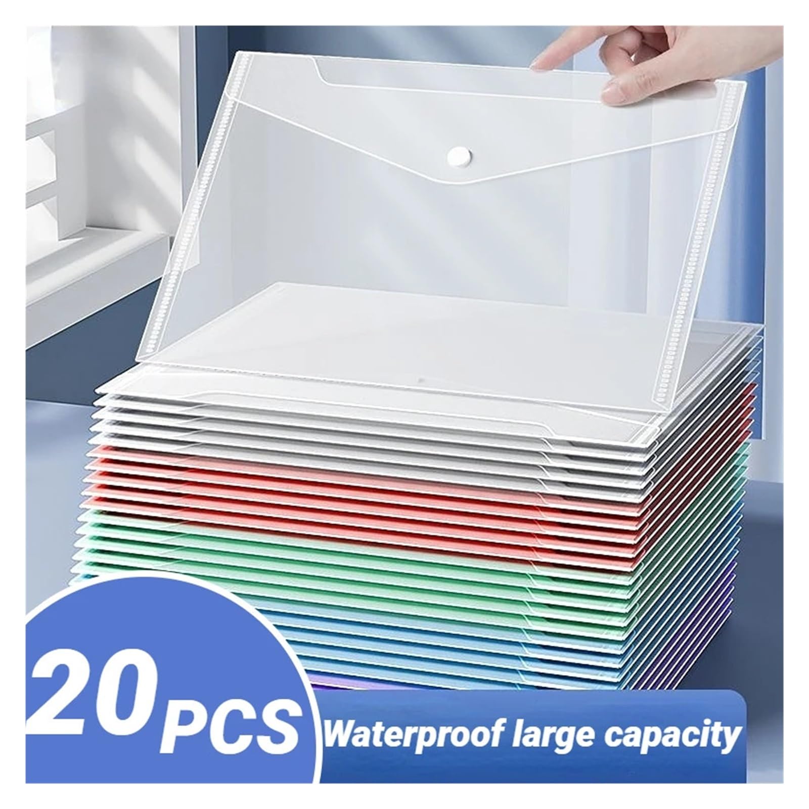 Raccoglitore Documenti Confezione da 5-20 buste for cartelle di documenti trasparenti con tasca for etichette e bottone a pressione for ufficio, lavoro a casa(20PCS)