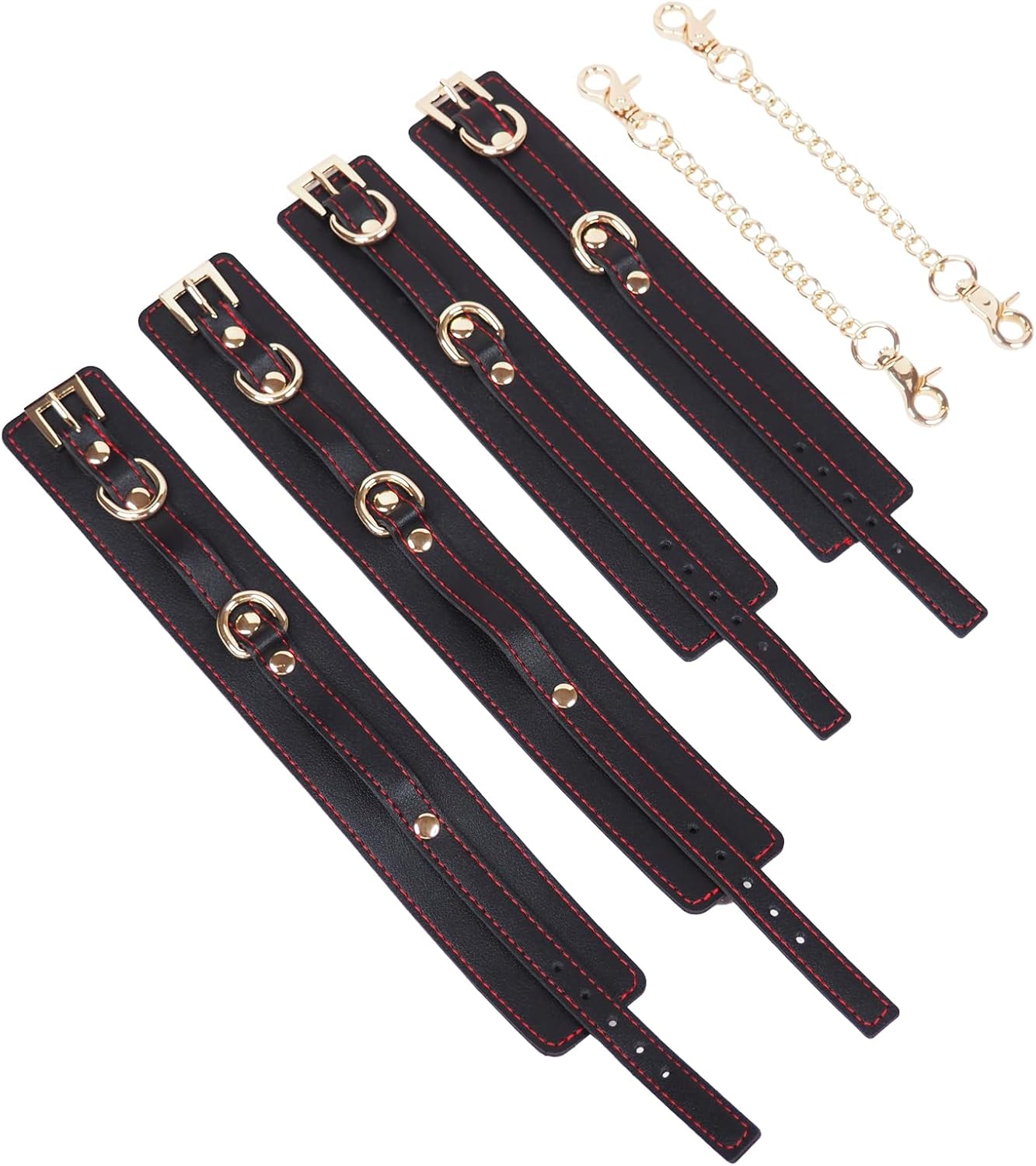 Black Wrist Cuffs Ankle Cuffs Combo Leather Connector Set Leather Soft Fur