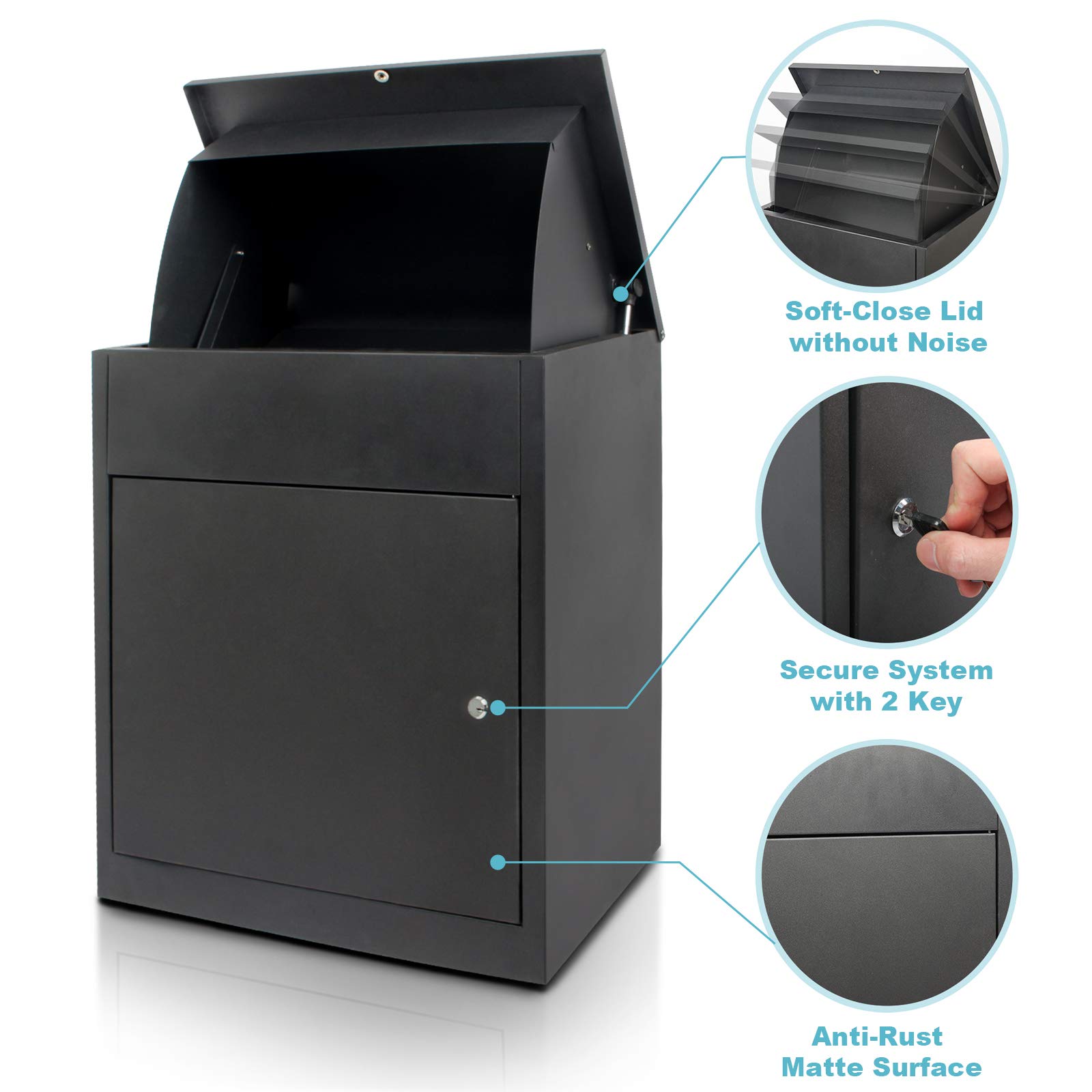 Todeco Boîte à Colis pour Lettres et Colis, Boite aux Lettres Package Box | avec 2 clés, Convient pour La Maison, L'appartement, L'école, Le Bureau, 58x44.5x35cm