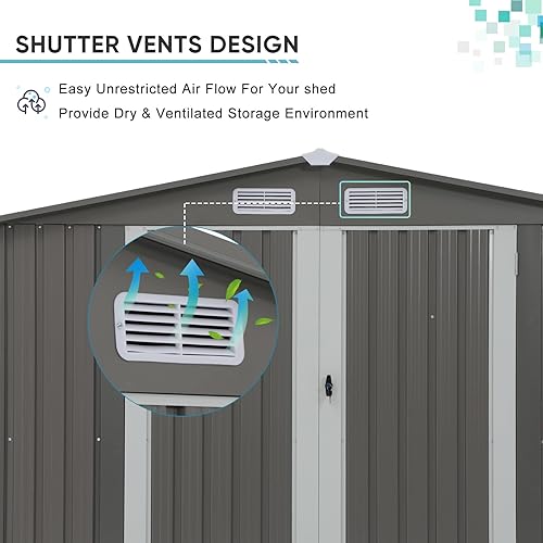 Miniatura 3 de Verano Garden Cobertizo de almacenamiento al aire libre de 8 x 6 pies, cobertizo de jardín de metal de acero galvanizado, doble puerta con