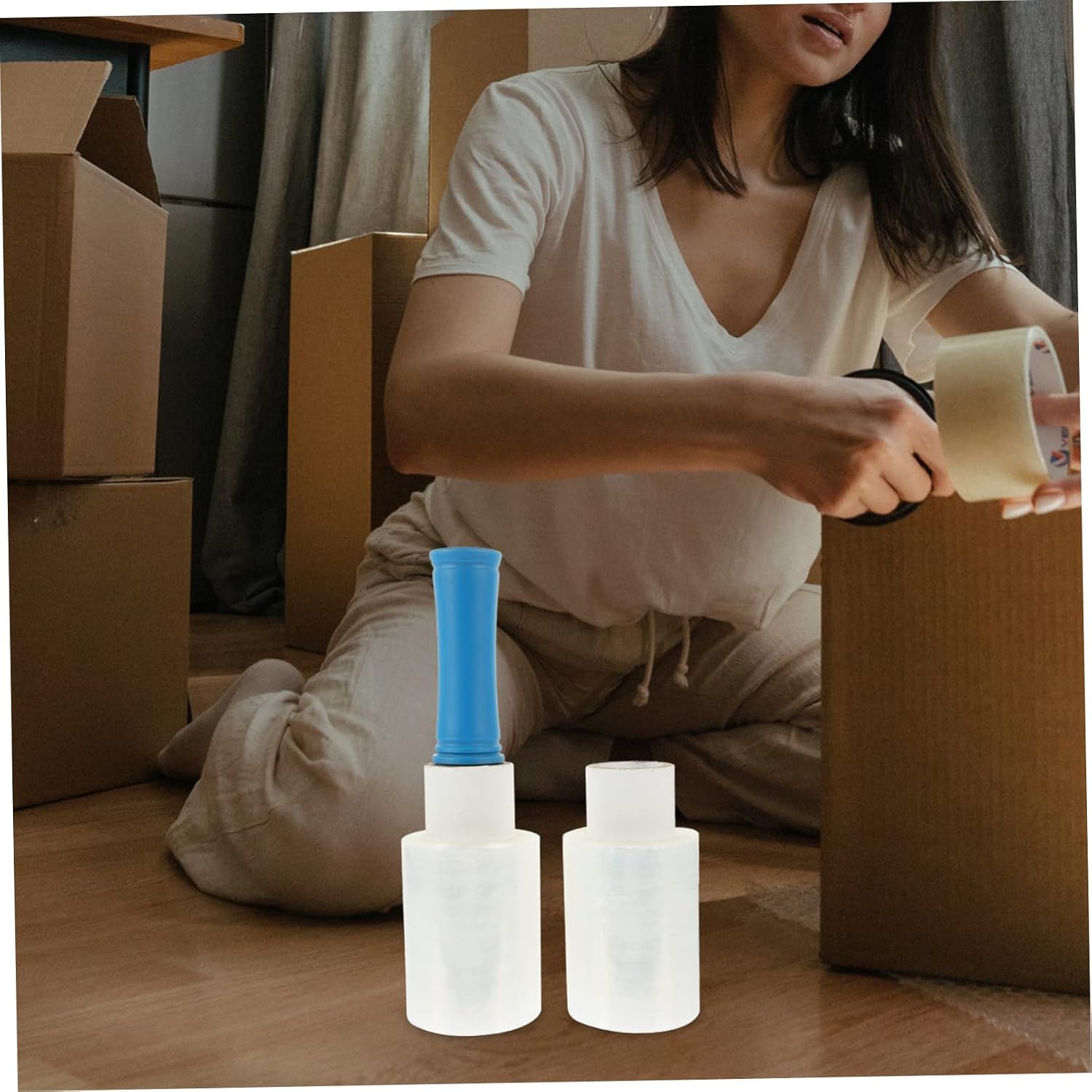 Stretch Wrap Film with Handle, Heavy Duty Lldpe Packing Roll