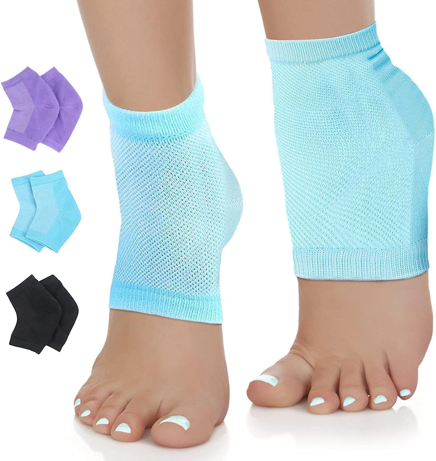 Kastwave Moisturizing Socks, 3 Pairs-Moisturizing/Gel Heel Socks For Dry Cracked Heels, Open Toe Ventilate Gel Spa To Heal And Treat Dry, Lining Infused With Vitamins