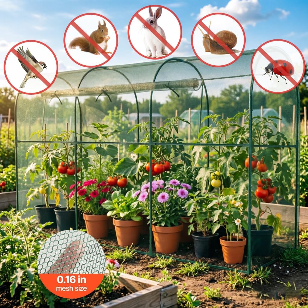 Premium Steel-Frame Plant Protection Net/Crop Cage, A Reusable Garden net Enclosure Designed to Shield Plants from pests, Animals, and Harsh Weather Conditions. (130.1 * 43.3 * 71.1'', arc)
