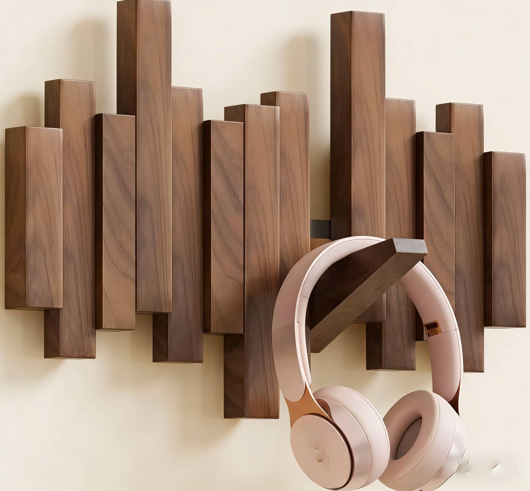 ELECANE Piano Coat Rack Wall Mount, Wood Piano Key Wall Coat Hooks, Magnetic Flip Up Wall Hanger for Hat Towel Key Home Storage, Entryway Key Holder