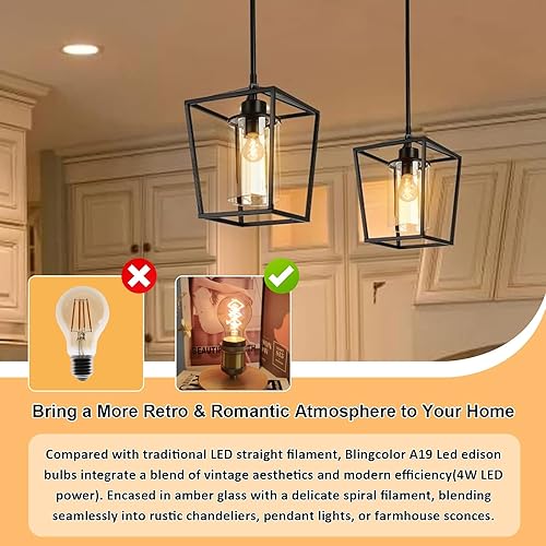 Miniatura 4 de Bombillas LED Edison A19 vintage de 40 vatios, regulables E26 LED Edison 2200K bombillas cálidas, 4 W LED igual a 40 W, bombillas incandescentes de