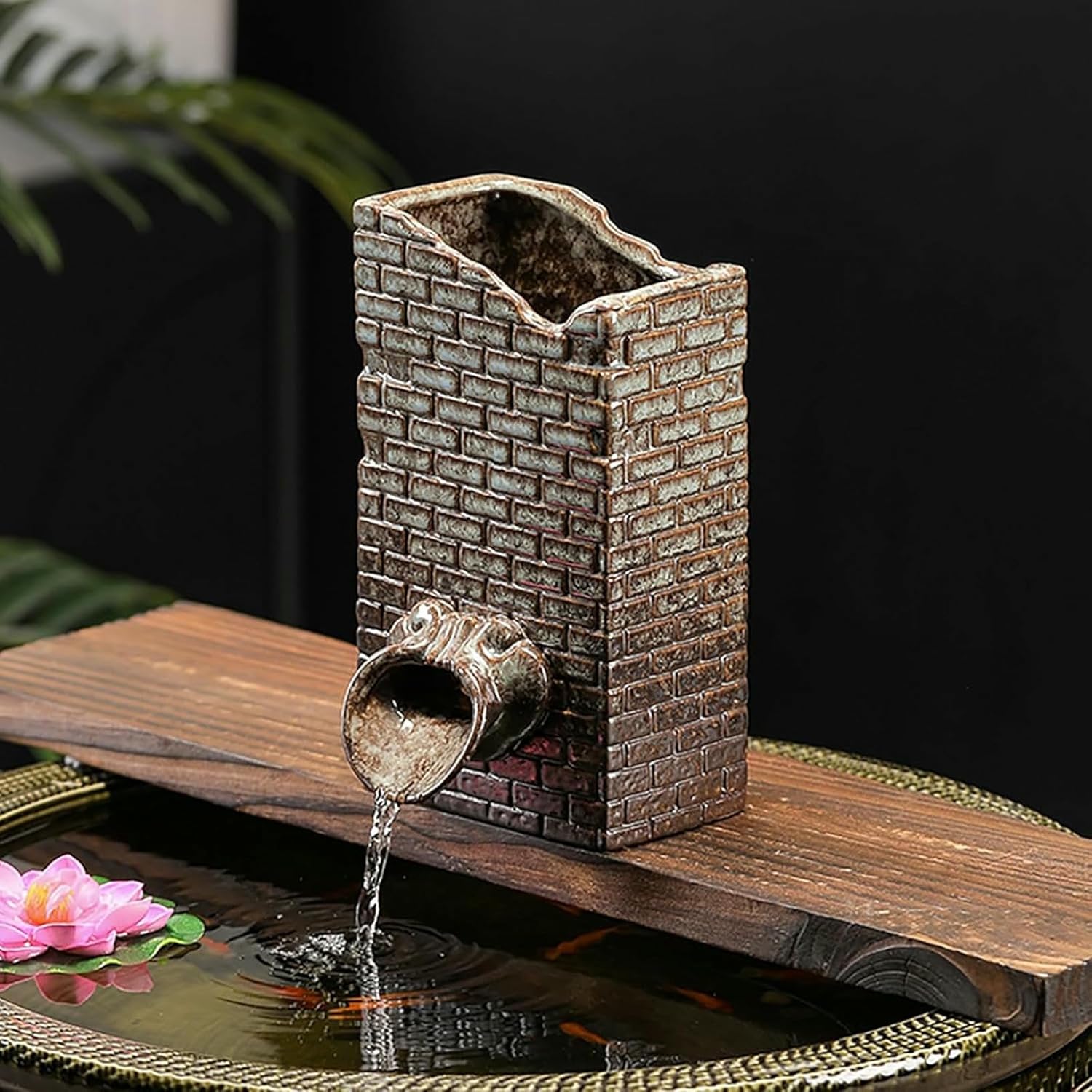 Outdoor Pond Spitter, Ceramic Jar Water Fountain for Fish Pond, Decorative Waterfall Aquatic Decor with Hose, for Garden Courtyard Pool
