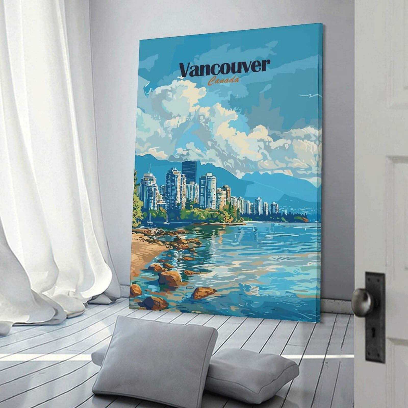 Junmoney Room Decor Wall Art Vancouver Canada Cityscape Art, 24x36inch(60x90cm), for Wall Displays, Bedrooms Or Room Updates, An Easy Match for Collected Prints