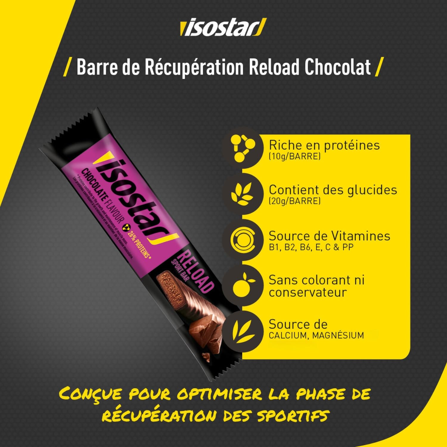 Isostar Barres After Sport Reload Saveur Chocolat - Lot de 30 Barres de Récupération Après Effort - 30 x 40 g