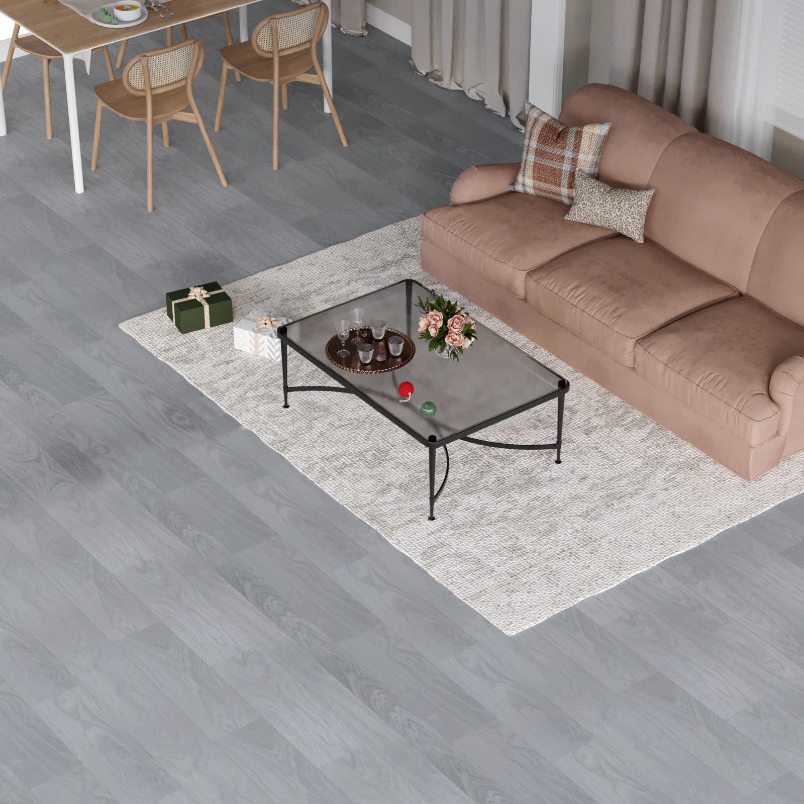 Oxdigi Suelo de PVC Con Aspecto de Madera, Vinilo Para Salón, Cocina, Balcón, Caravana, Trastero - Recortable, Revestimiento Impermeable Gris