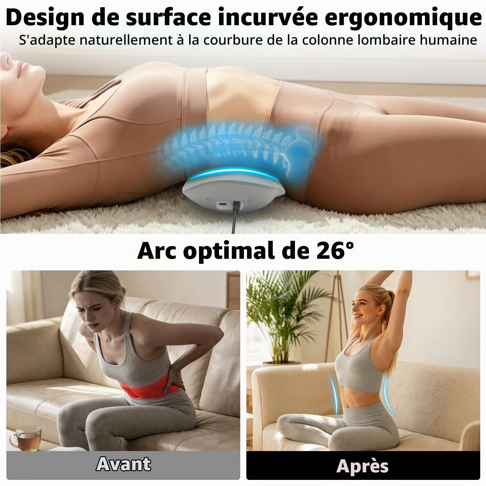 Diesisa Masseur Dos électrique: Traction dynamique Masseur Lombaire | Oscillation gauche-droite - Vibration et chaleur - EMS Massage - Massage Dos rechargeable - Pour usage domestique