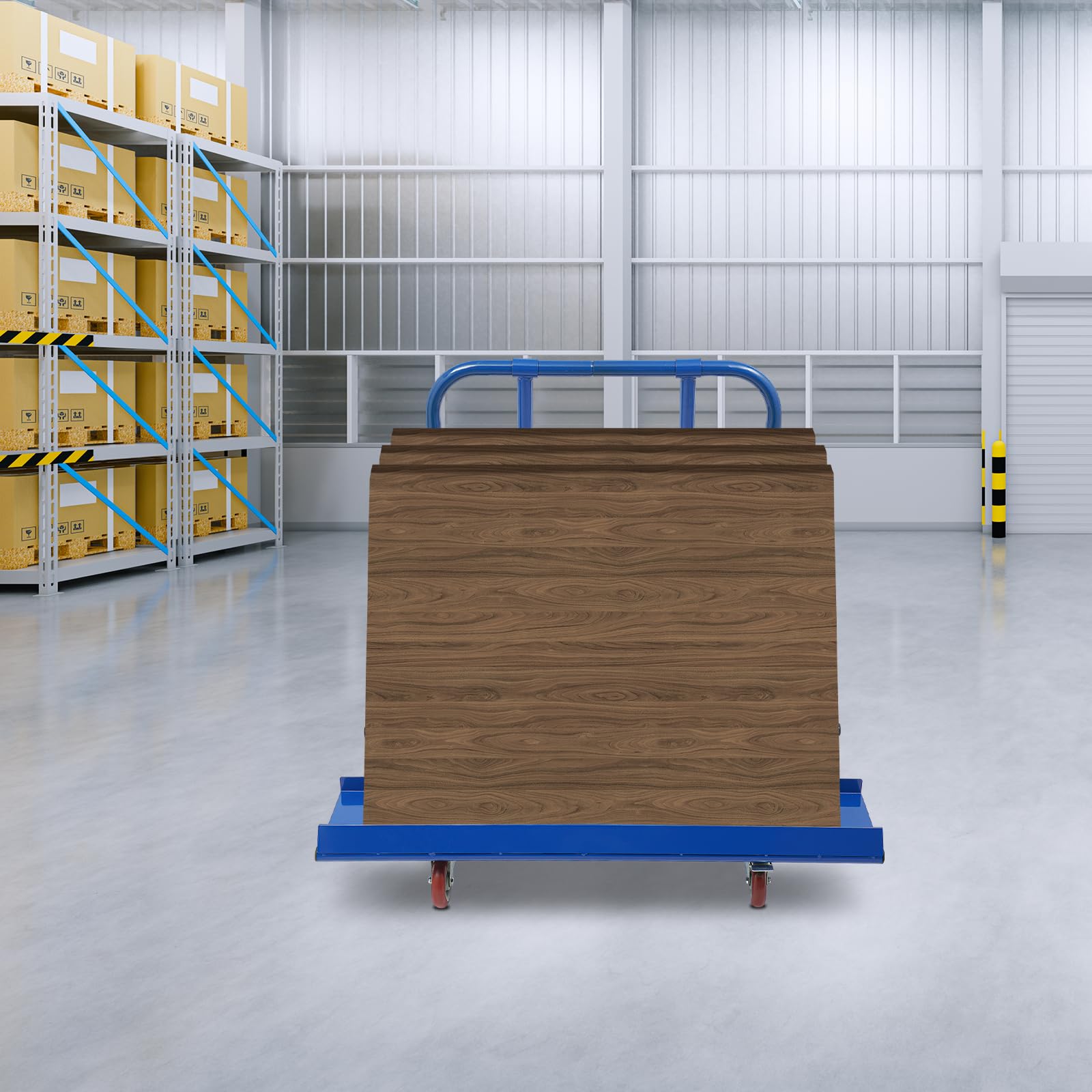 Plattformwagen 800kg Blauer Bauplattenwagen mit Panel 4 Rollen und breitem Griff für Gipskarton Spanplatten Transport (Blau)