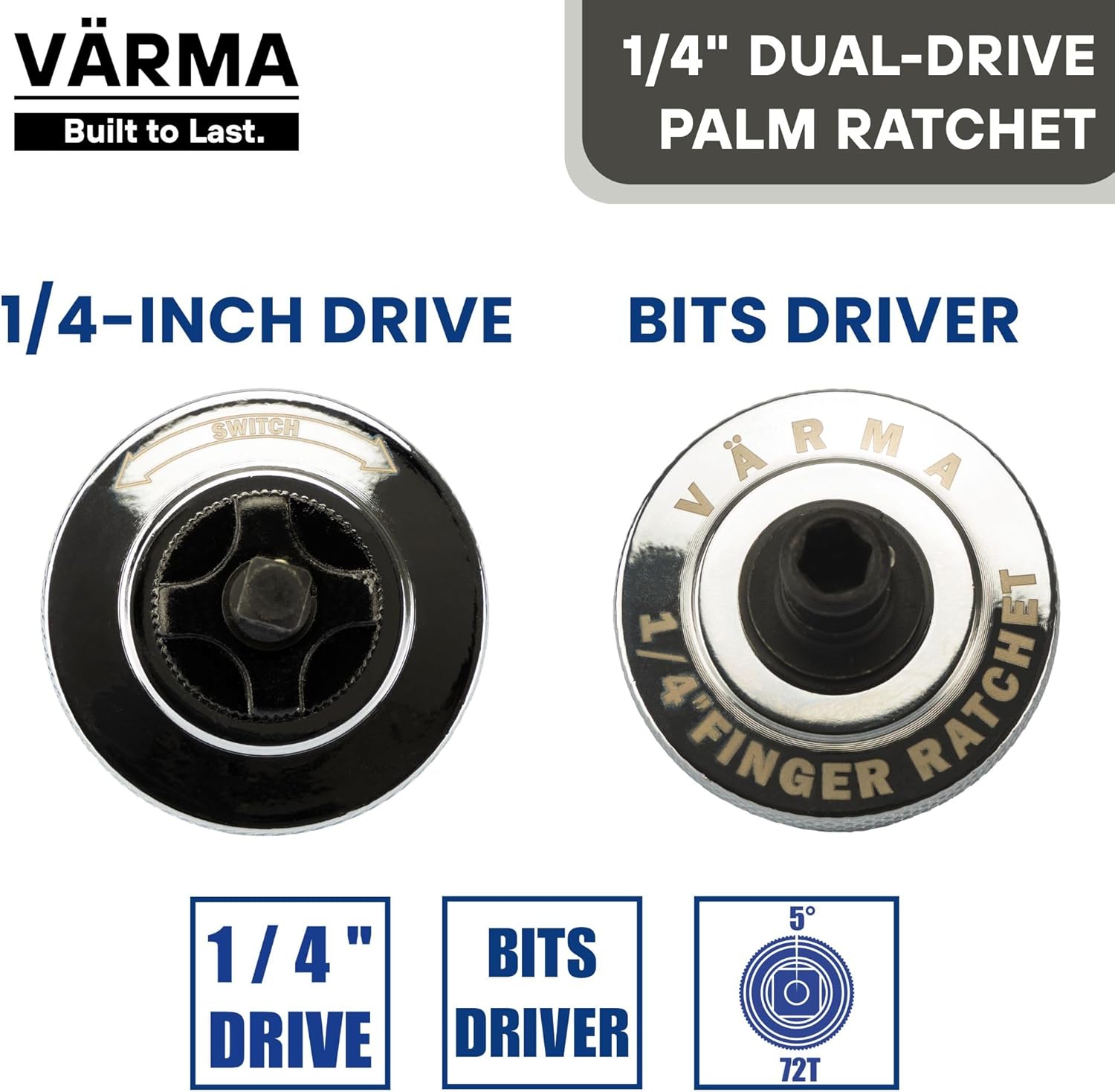 デュアルドライブパームラチェット、1/4インチソケットと標準ドライバービットに対応。コンパクトな72歯サムラチェット。機械、DIY、