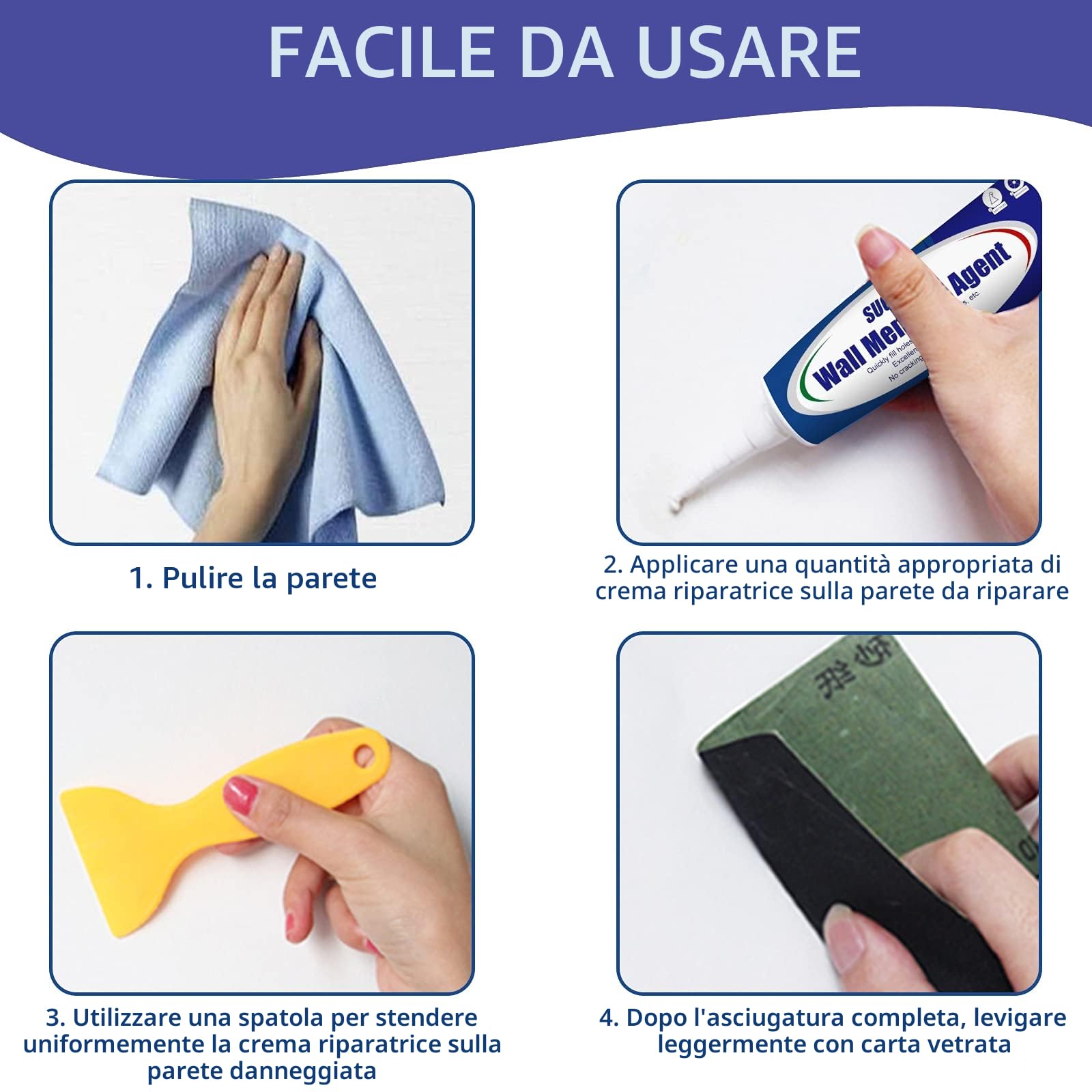 Stucco per Muro, Kits Stucco Riempitivo per Muro, Efficacemente Riparare Graffi da Parete, Fori per Unghie, Crepe, Graffiti (100g) (1pack)