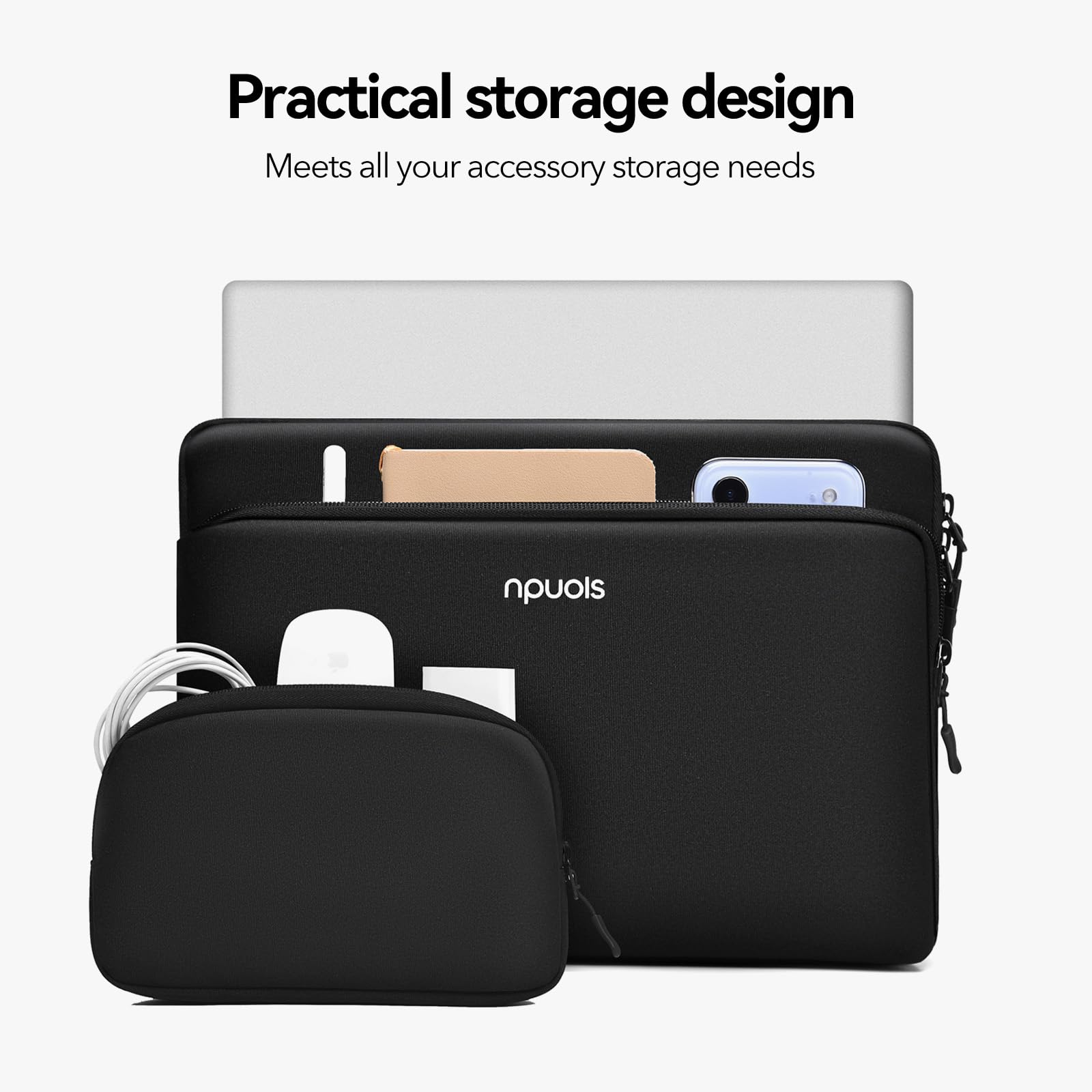13 Zoll Kombipaket Laptoptasche Hülle für MacBook Air 13/13.6 M5/M4/M3/M2/M1, MacBook Neo 13,MacBook Pro 13.3 & 13" Surface HP Lenovo,Wasserabweisende Schutzhülle mit L-förmigem Vorderfach