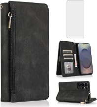 Asuwish Compatible with Samsung Galaxy S26 Ultra 5G Wallet Case Screen Protector and Zipper Retro Leather Flip Cover Card Holder Stand Cell Accessories for S26Ultra 26S S 26 26Ultra 6.9 2026 Black