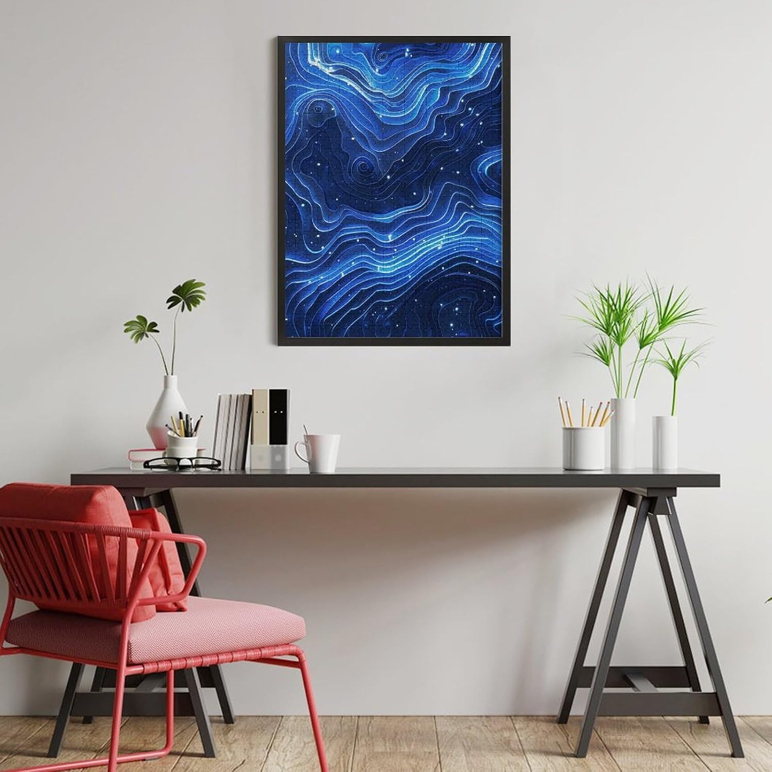 Electric Blue Pattern Wooden Puzzle for Adults, Beginner Jigsaw Puzzles image 5