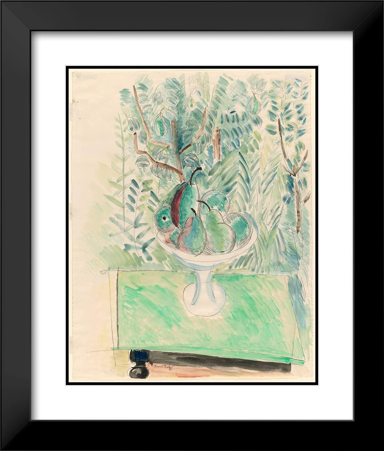 ArtDirect Raoul Dufy 20x23 Black Modern Framed and Double Matted Art Print Titled Pears in a Garden