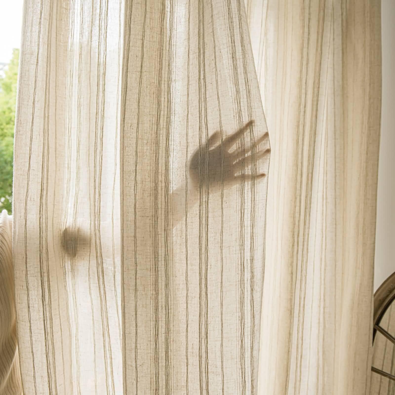 Cortinas Translucidas Habitacion Matrimonio Dos Piezas,2 x 137W x 229H CM,Cortinas Visillo Salon Beige Rayas Cortinas Ganchos