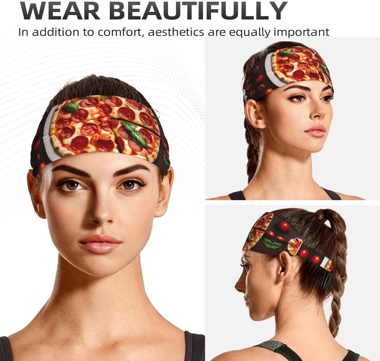 Pizza Food Print Wide-Brimmed Fashionable Elastic Exercise Headband for Running and Workouts
