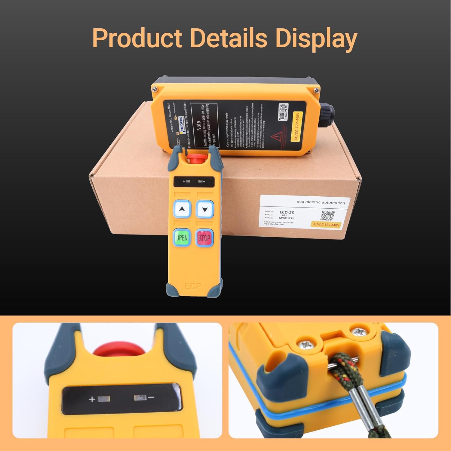 12V-440V Full Voltage Wireless Crane Remote Control 2 Channel Industrial Remote Control Wireless Remote Control Electric Hoist Winch Radio Remote Controll System (ECD-2S-2T-1R)