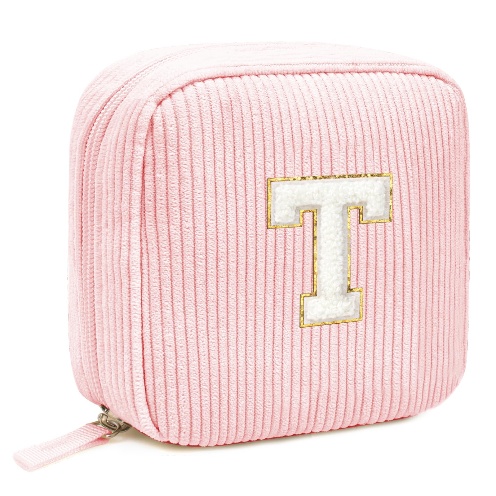 LETGO Birthday Gifts for Women Small Personalized Initial Monogram Makeup Bag,Preppy Corduroy Makeup Bags Travel Toiletry Bag Cute Pouch Purse for Her