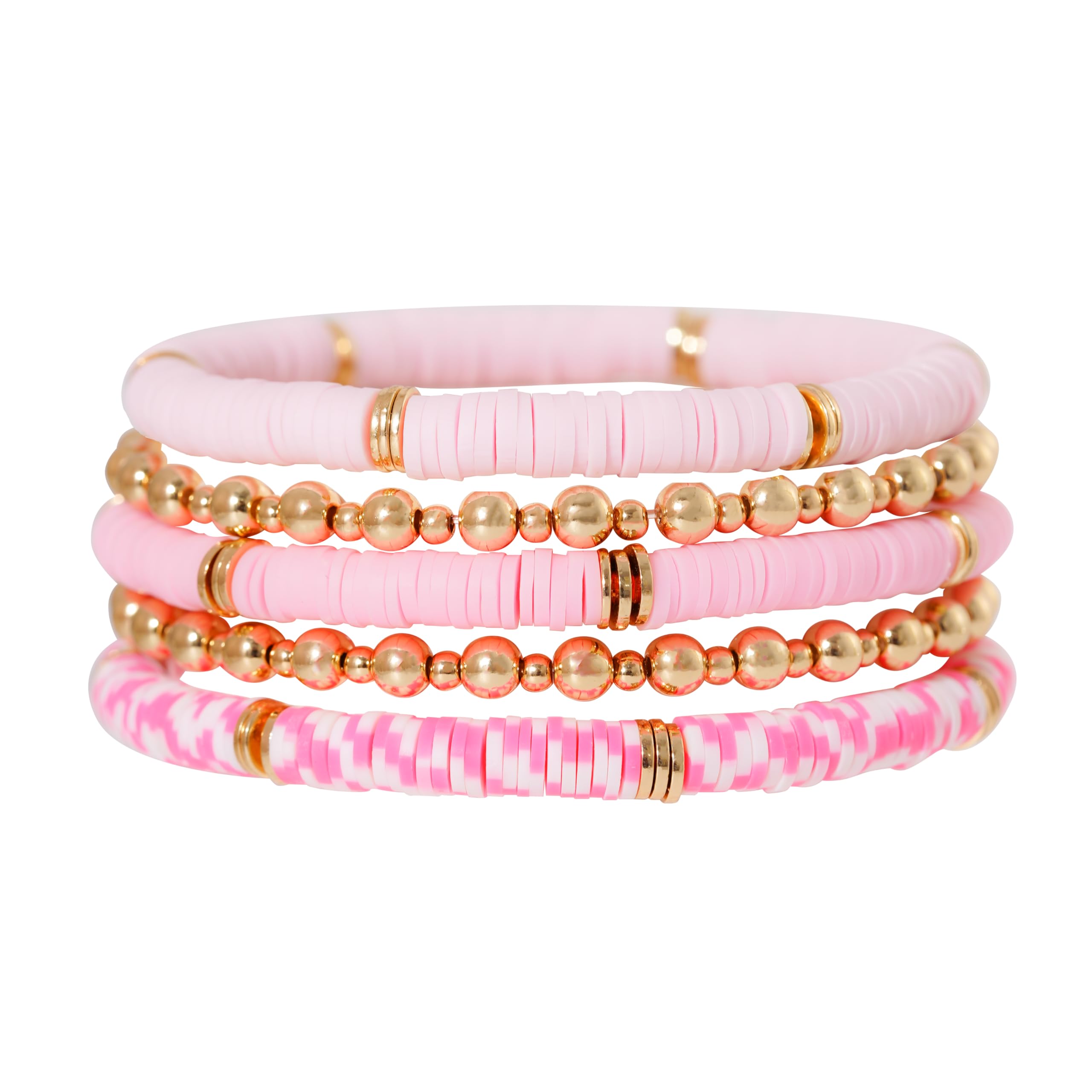 GOOJIDS Surfer Heishi Clay Bead Bracelets for Women Bohemian Stackable Gold Beaded Stretch Bracelets Elastic Layering Friendship Bracelets Set Boho Jewelry