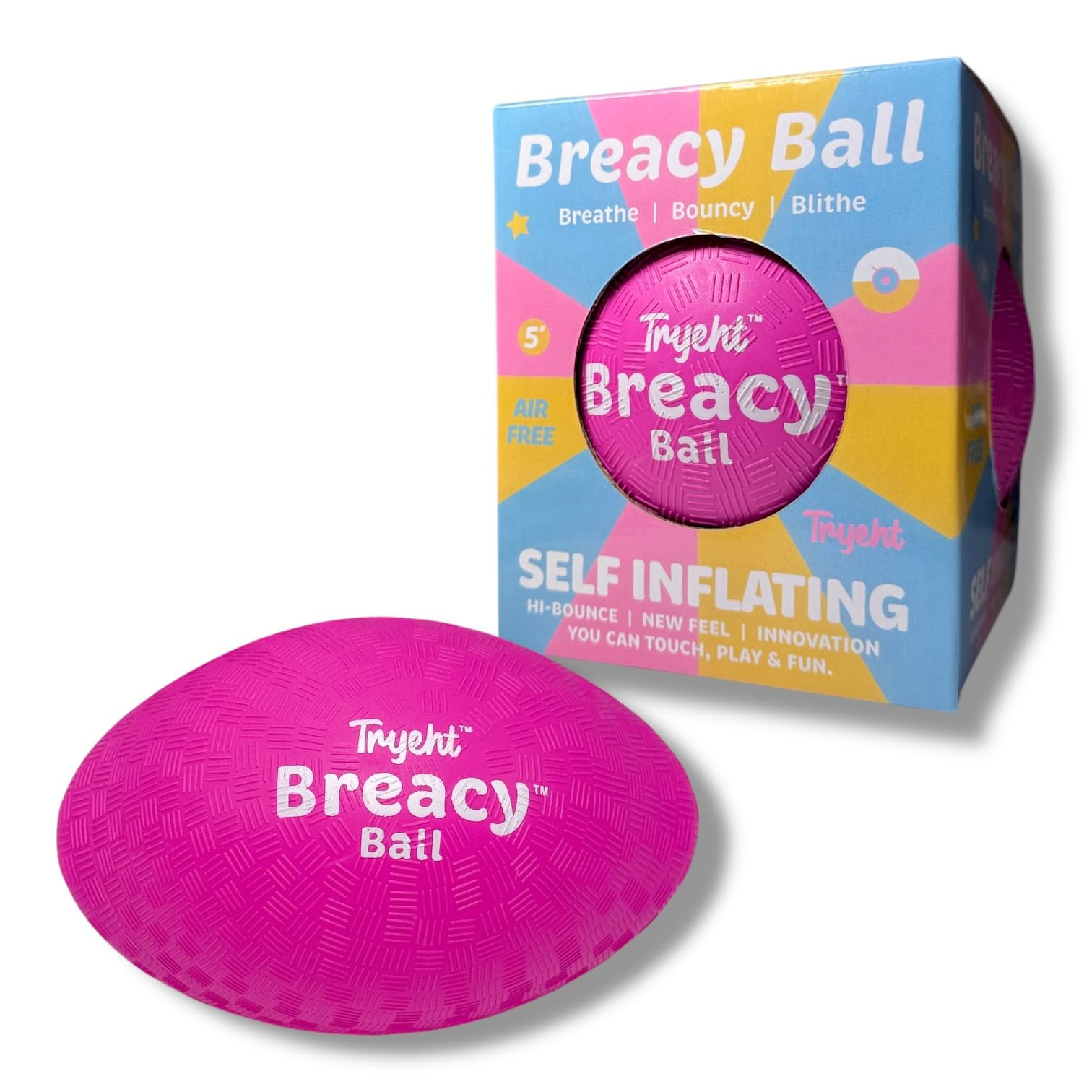 Tryeht Self Inflating Playground Ball 5″, Neon Purple Breacy Ball, Self Inflating Bouncy Ball, Never Need Pump for Kickball, Playground, Handball,