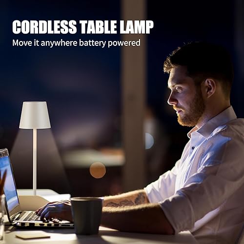 Miniatura 6 de Paquete de 2 lámparas de mesa inalámbricas recargables por USB, lámpara de escritorio de simplicidad con batería integrada de 4600 mAh, lámpara LED