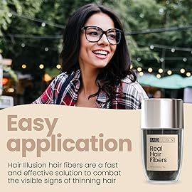 Hair Illusion Black Real Hair Fibers for Thinning Hair - 100% Natural Texture, Non Synthetic Hair Fibers - Bald Spot Cover Up for Women & Men - 18 Gram