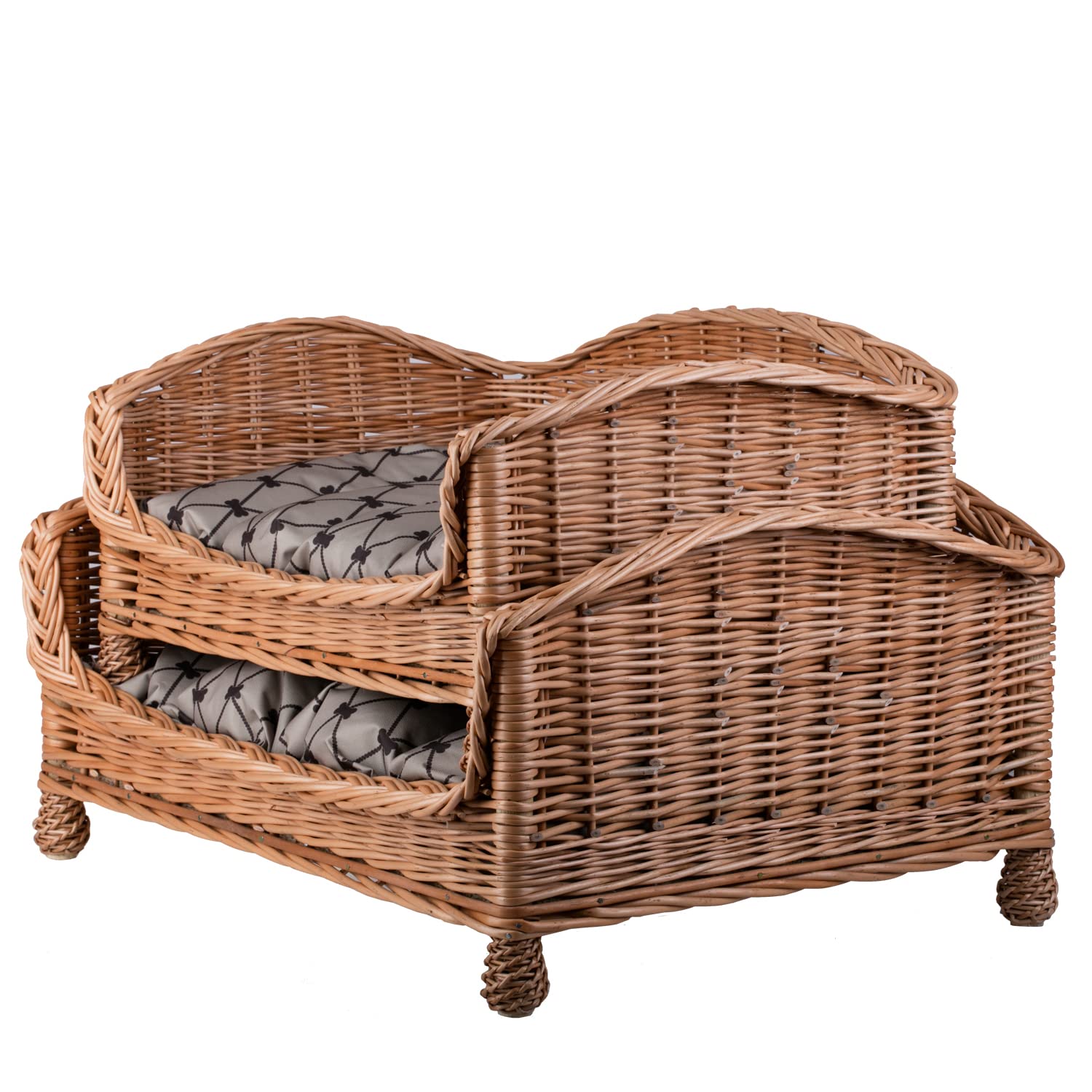 e-wicker24 - Cuccia rialzata in vimini per cani, con morbido cuscino, rilassante e confortevole, divano di lusso per cuccioli – cuccia per animali domestici in tessuto naturale