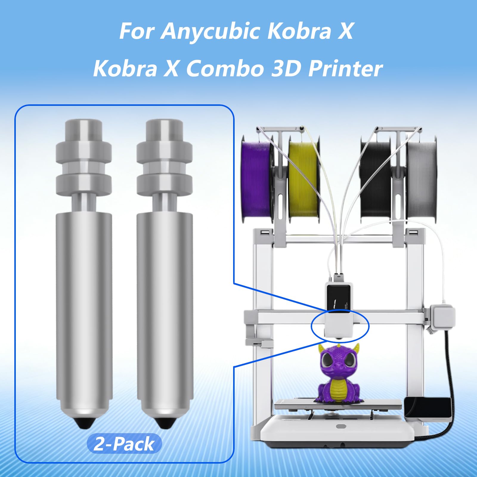 2 sztuki dysz 0,4 mm do Anycubic Kobra X, zintegrowana rurka ze stali hartowanej dysze szybka wymiana w całości z metalu, wysoka prędkość Hotend Dysza Kobra X wymienna głowica drukująca Hotend 0,4 mm