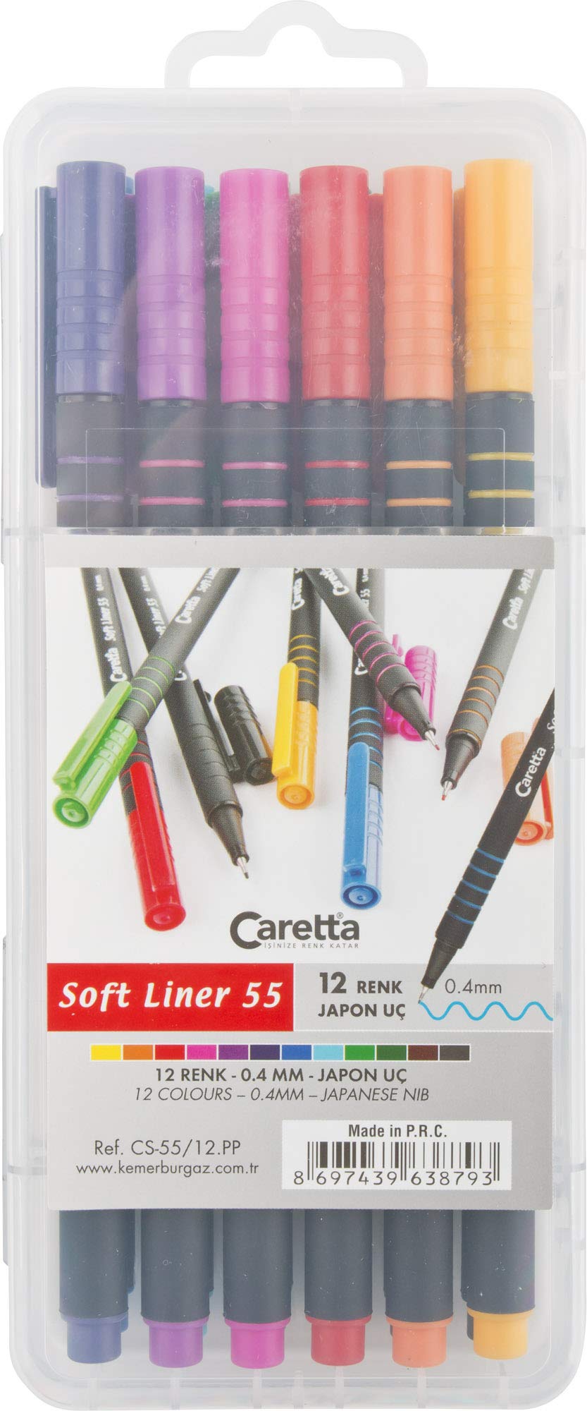 Caretta C-S-55-12Pp Soft Liner 55 pióro fineliner 0, 4 mm, końcówka, mieszane opakowanie 12 sztuk, 0,4 mm