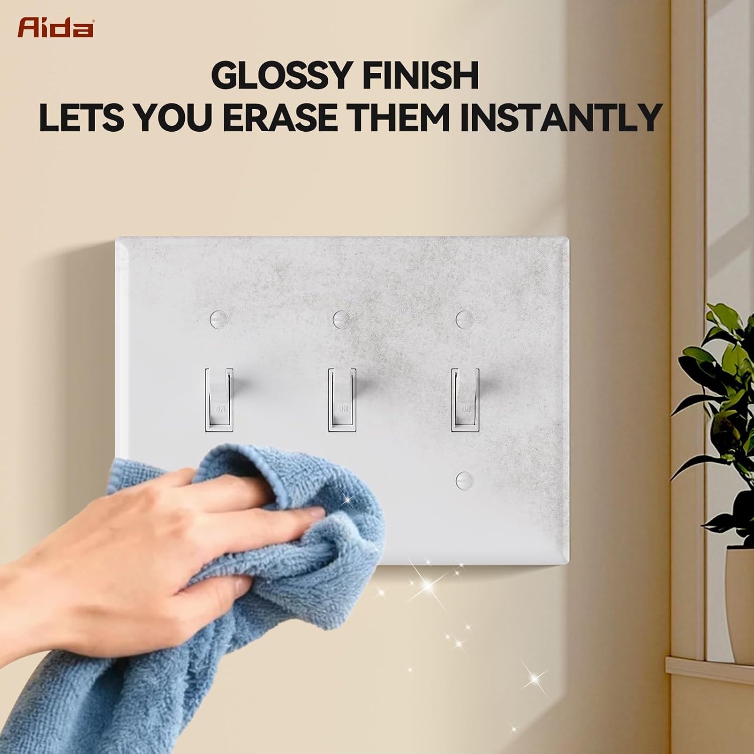 AIDA 3-Gang Midsize Toggle Light Switch Cover Plate, Glossy White, 1-Pack Unbreakable Thermoplastic Switch Covers Wall Plate, UL Listed, 4.53"H x 6.39"L