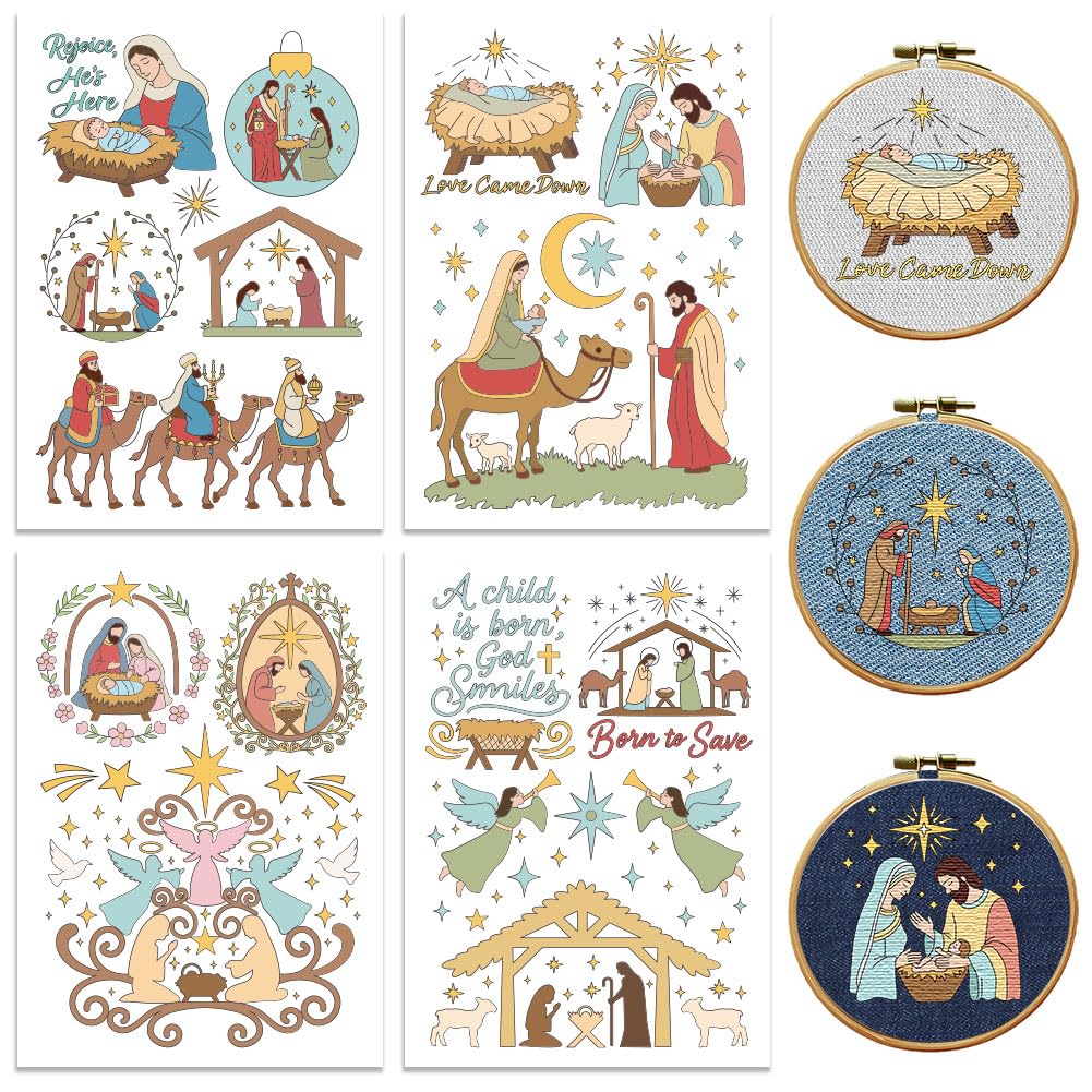 peacoblue Nativity Stick and Stitch Embroidery Patterns, Water Soluble