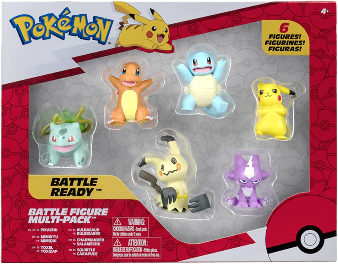 Bandai - Pokémon - Pack of 6 Pokémon figures - Wave 3 - Pikachu, Squirt, Charmander, Bulbasic, Mimiqui, Toxizap - Pokemon Figures 5 cm - Toy for Children 4 years and above JW2684