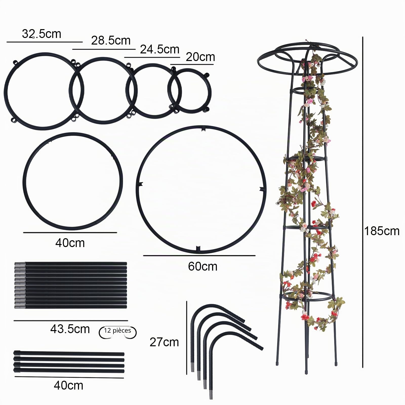 Structure de soutien pour plantes grimpantes de 185 cm - Support de jardin pour rosiers, espalier de jardin pour plantes grimpantes, légumes et plantes, 1 pièce