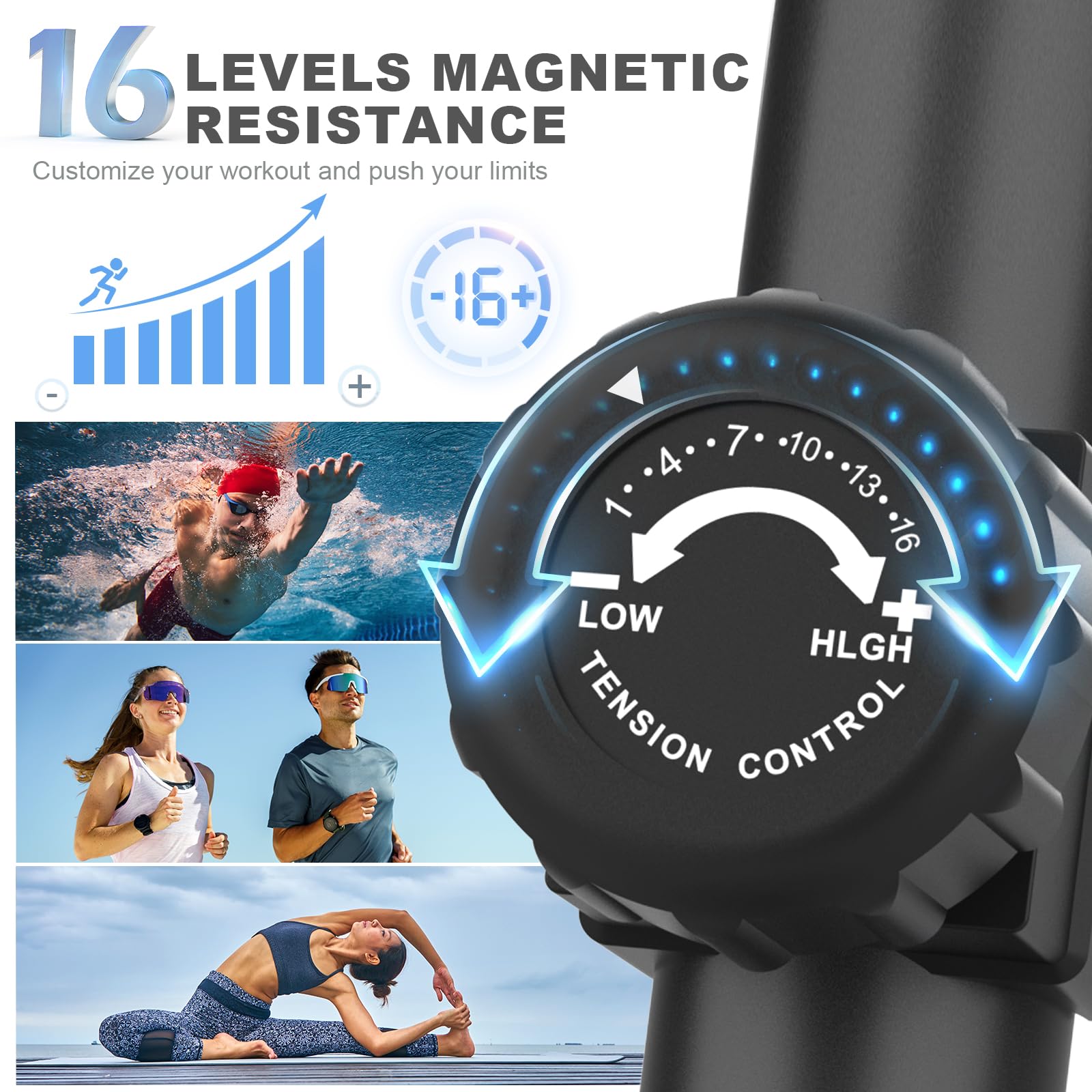 Ellittiche Magnetico con 16 Livelli di Resistenza, Macchina Ellittica Ultra-silenziosa Per la Casa, Monitor LCD, Portabottiglie, Capacità di Carico 120KG Nero